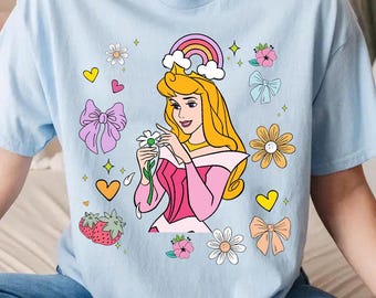 Maglietta vintage con fiocco della principessa Aurora Disney / Maglietta retrò della Bella Addormentata Disney / WDW Magic Kingdom Family 2026 / Viaggio di compleanno per ragazze