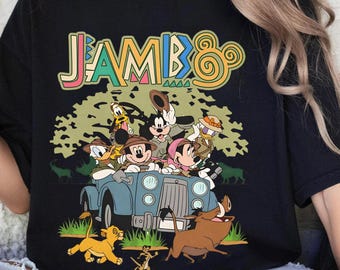 Camiseta retro de El Rey León con Jambo, Parque Temático Animal Kingdom / Camiseta de Disney con Mickey y sus amigos, Simba, Timón y Pumba / Modo Safari en Magic Kingdom