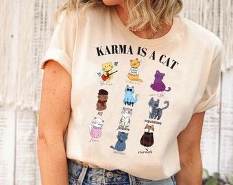 Karma ist eine Katze Shirt | Taylor Eras Katzenliebhaber T-Shirt | Swiftie Katzen-T-Shirt Midnights Katzen-T-Shirt | Merch Outfit | Epochen Shirt