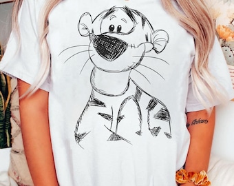 Vintage Disney Tigger Sketch Portrait Shirt | Funny Winnie The Pooh T-shirt | Disneyland Family Matching Tee Disney Outfits | Walt Disney