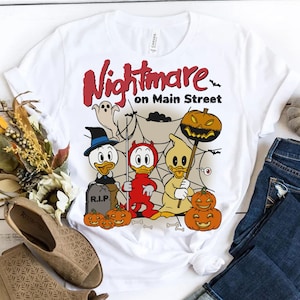 Retro Halloween Huey Dewey And Louie Shirt | Nightmare On Main Street T-shirt | Duck Pumpkin Halloween Tee | Disneyland Trip Outfits