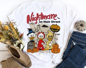 Retro Halloween Huey Dewey And Louie Shirt | Nightmare On Main Street T-shirt | Duck Pumpkin Halloween Tee | Disneyland Trip Outfits