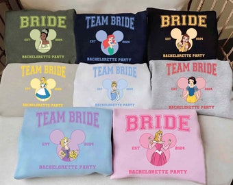 Custom Disney Princess Bachelorette Party Shirt | Disney Tiana Ariel Elsa Rapunzel Bride Squad T-Shirt | Disney Bridesmaid Tee | WDW Family