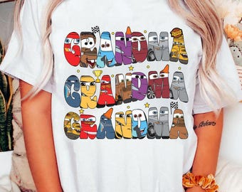 Camiseta retro de la abuela de la película Cars de Disney / Camiseta divertida de Rayo McQueen y Mater / Camiseta de regalo / Conjuntos familiares de Disneyland