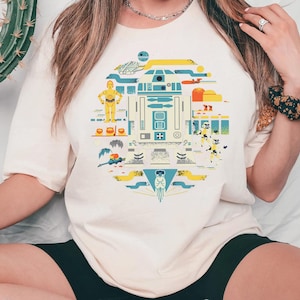 Retro Disney Star Wars Shirt | Droids R2-D2 C-3Po Circle Collage T-shirt | Galaxy&#39;S Edge | Star Wars Day Tee | Star Wars Celebration