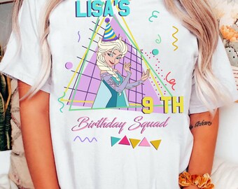 Personalizowana koszulka urodzinowa Disney Frozen w stylu retro | Uroczy Elsa Anna Olaf Kristoff Sven Hans | Spersonalizowana koszulka urodzinowa Disney dla chłopca i dziewczynki