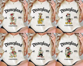 Retro Disneyland Est 1955 Christmas All Characters Shirt | Mickey And Friends Xmas Tshirt | Disney Mickey&#39;s Very Merry Christmas Sweatshirt