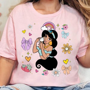 vintage Disney Aurora Jasmine Coquette noeud papillon | T-shirt rétro Disney Aladdin | WDW Famille Magic Kingdom 2025 | Voyage d&#39;anniversaire de fille