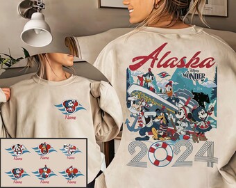 2-Sided Personalized Disney Alaska Cruise 2025 Shirt | Mickey And Friends Disney Cruise Line Tshirt | Disney Wonder Family Cruise Trip Tee