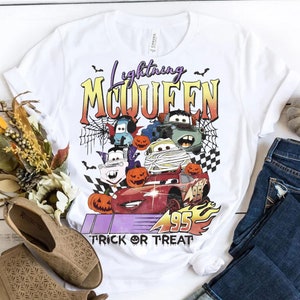 Retro Lightning Mcqueen Halloween Shirt | Disney Cars Trick Or Treat T-shirt | Disney Pixar Tee | Disneyland Trip Outfits | Disney Matching