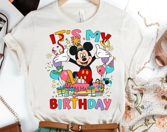 Custom Disney Mickey and Friends Balloon It's My Birthday Presents T-shirt | All Characters Birthday Party Squad Family Matching Tee