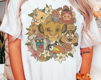 Retro Floral König der Löwen Sweatshirt | Disney Timon und Pumbaa T-Shirt | Florales Tierreich Tee | Disneyland Reise T-Shirt