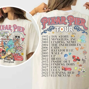 Retro 2-Sided Meet Me At Pixar Pier Shirt | Retro Disney Pixar Characters Group T-Shirt | Disneyland Pixar Fest 2024 Tee | WDW Magic Kingdom