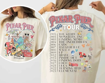 2-seitiges Retro 2-seitiges T-Shirt | Retro Disney Pixar Figuren Gruppe T-Shirt | Disneyland Pixar Fest 2026 T-Shirt | BTWs magisches Königreich