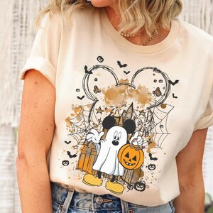 Vintage Disney Castle Halloween Watercolor Shirt | Mickey & Friends Ghost Halloween Costume Tshirt | Mickey&#39;s Not So Scary Party Trip Tee