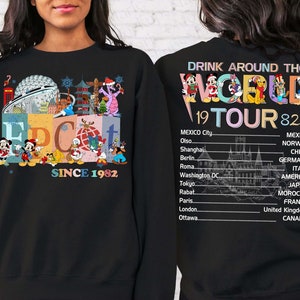 Retro Disney Mickey And Friends Epcot Christmas Sweatshirt | Drink Around The World 2023 T-shirt | Disney Xmas Tee | Disneyland Family Trip