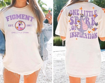 Tweezijdig Disney-shirt met verzinsel | Een klein sprankje inspiratie-T-shirt | T-shirt met paarse draken, bijpassende feestdagen | Disney Epcot-trui