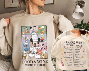 Retro 2-Sided Mickey & Friends Food And Wine World Tour Shirt | Food And Wine Festival 2026 Tshirt | Disneyland Family Trip Vacation Shirts