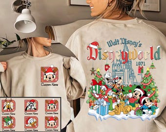 Retro 2-Sided Mickey & Friends Disneyland Christmas Shirt | Disney Castle Vintage Tshirt | Disney Mickey's Very Merry Christmas Sweatshirt