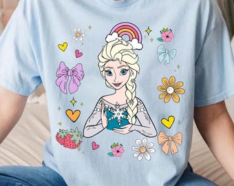 Camisa vintage con lazo de princesa Elsa de Disney / Camiseta retro de Frozen de Disney / WDW Magic Kingdom Family 2026 / Viaje de cumpleaños de niña
