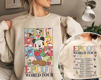 Retro Disney Epcot World Tour Christmas Shirt | Mickey And Friends Christmas Tshirt | Disney Mickey's Very Merry Christmas Sweatshirt
