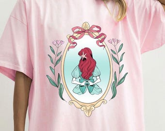 Vintage Disney Ariel Princess Floral Mirror Shirt | Cute Disney The Little Mermaid Tshirt | WDW Magic Kingdom Family | Birthday Girl Trip