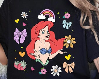 Vintage Disney Ariel Princess Coquette Bow Shirt | The Little Mermaid Retro Tshirt | WDW Magic Kingdom Family 2026 | Birthday Girl Trip