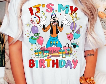 Custom Disney Mickey and Friends Balloon It's My Birthday Presents T-shirt | All Characters Birthday Party Squad Family Matching Tee