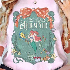 Vintage Coquette Bow Watercolor Ariel Princess Shirt | Disney The Little Mermaid Tshirt | Disneyland Family Matching Tee | WDW Magic Kingdom