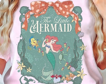 Camiseta vintage de la princesa Ariel con lazo de acuarela / Camiseta de La Sirenita de Disney / Camiseta a juego familiar de Disneyland / WDW Magic Kingdom