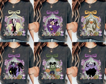 Camiseta personalizada de personajes de villanos de Disney / Camiseta con lazo de coqueta de Halloween de Disney / Dulce o truco / Fiesta de Halloween no tan aterradora de Mickey