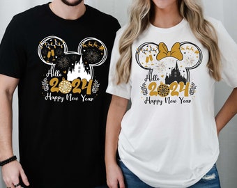 Camiseta personalizada de Mickey y Minnie "Feliz Año Nuevo 2026" / Camiseta de Nochevieja de Disney / Camiseta de viaje de Año Nuevo para chicas / Regalo de viaje de vacaciones a Disneyland