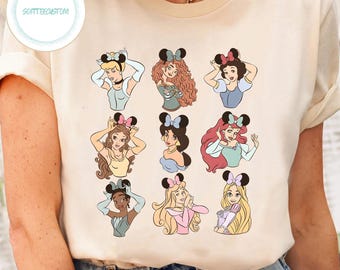 Cute Disney Watercolor Princess Shirt | Disney Aurora Ariel Belle Cinderella Tiana Tshirt | WDW Disney Princess Tour | Birthday Girl Trip