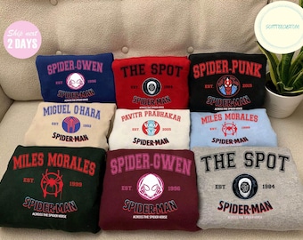 Spider-Man Arcoss The Spider-Verse Characters Group Sweatshirt, Spider Gwen Shirt, Spider Punk Shirt, Spiderman 2026 Miles Morales Shirt