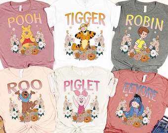 Camiseta floral de Winnie the Pooh de Disney / Camiseta floral retro de Disney / Camiseta floral de personajes de Winnie the Pooh / Tigger Piglet Eeyore