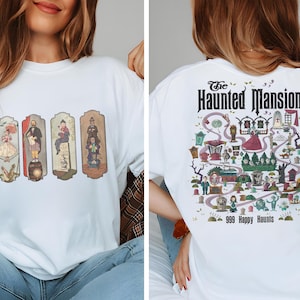 vintage carte du manoir hanté recto-verso | T-shirt Le manoir hanté Disney | Fête pas si effrayante de Mickey | Chemises rétro d'Halloween Disney