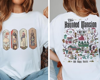 vintage carte du manoir hanté recto-verso | T-shirt Le manoir hanté Disney | Fête pas si effrayante de Mickey | Chemises rétro d'Halloween Disney
