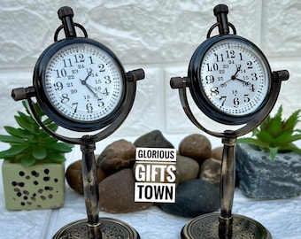 Personalized Brass Desk Clock, Vintage Style Engraved Table Clock
