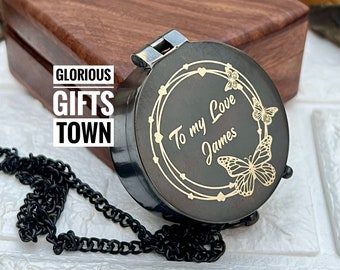 Engraved Brass Compass, Personalized Anniversary Gift with Wood Box