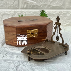 Brass Working Sundial Compass, Personalized Gift Sundial, Anniversary Wedding Gift, Antique Working Sundial With Wooden Box