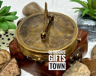 Nautical Brass Personalized Compass Custom Engraved Sundial Compass Vintage Style Anniversary Gift