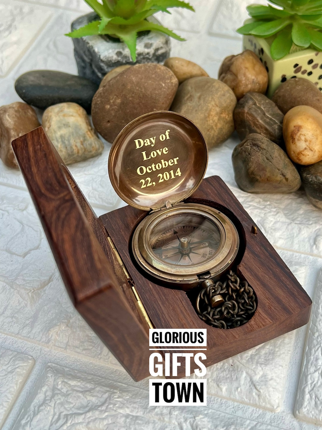 Personalized Brass Compass, Engraved Wooden Box, Nautical Gift - Etsy