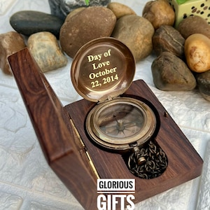 Personalized Brass Compass, Anniversary Gift Compass, Custom Engraved Gifts For Men, Wedding Gift, Birthday Gift, Nautical Gift Compass