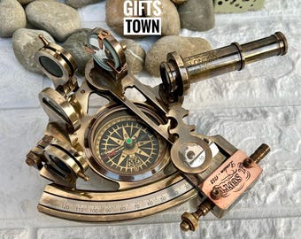 Nautical Brass Sextant Maritime Navigation Tool, Vintage Style Handcrafted Ancient Celestial Navigational Device