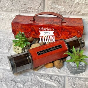 Catalejo pirata personalizado, telescopio de latón grabado personalizado, telescopio marino, regalo de aniversario para esposo, telescopio de regalo hecho a mano