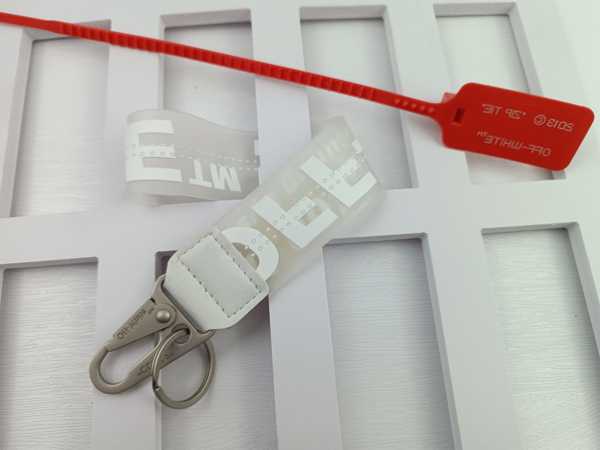 Off-white Rubber Industrial Keychain In Transparent