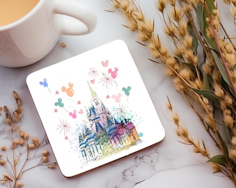 Disney  Watercolor Coaster - Magical Vacation Souvenir - Custom Family Trip Gift