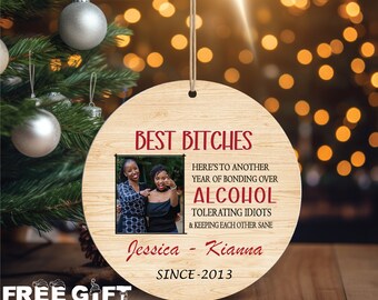 Another Year Of Bonding Over Alcohol - Personalized Ceramic Ornament , Besties Ornament , Custom Ornament 2023