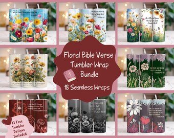 Bible Tumbler Wrap Bundle, Christian Verses Sublimation Faith Tumbler, Christian Quotes Religious 20 oz Skinny Tumbler Wrap Customizable PNG