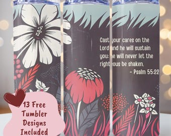 Christian Tumbler Wrap, Bible Verse Tumbler, 20oz Skinny Tumbler, Seamless Sublimation Design, Faith Tumbler, Inspirational Digital PNG